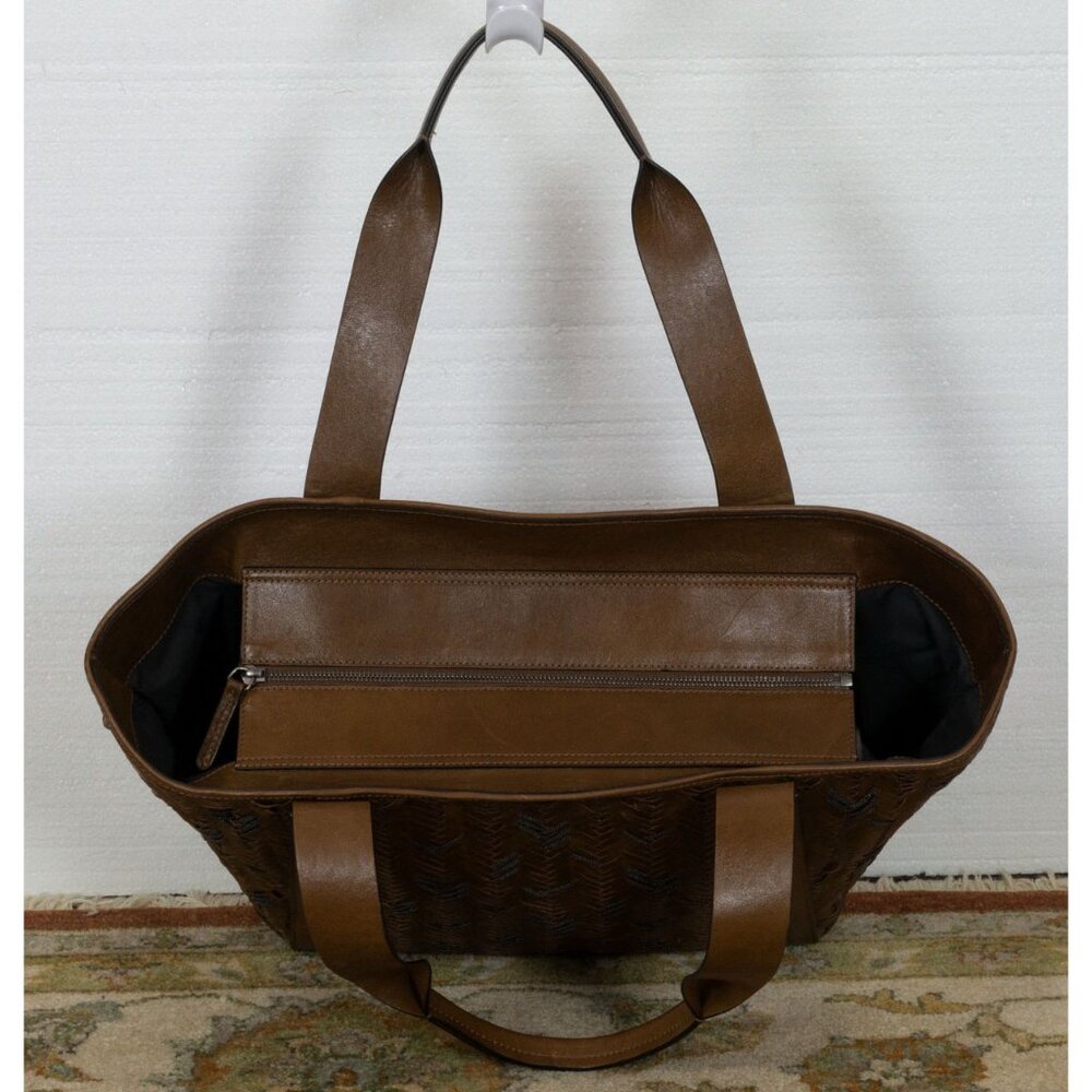$6995 BRUNELLO CUCINELLI LEATHER LARGE TOTE BAAG WITH MONILI CHAIN DETAIL BROWN - Picture 4 of 9